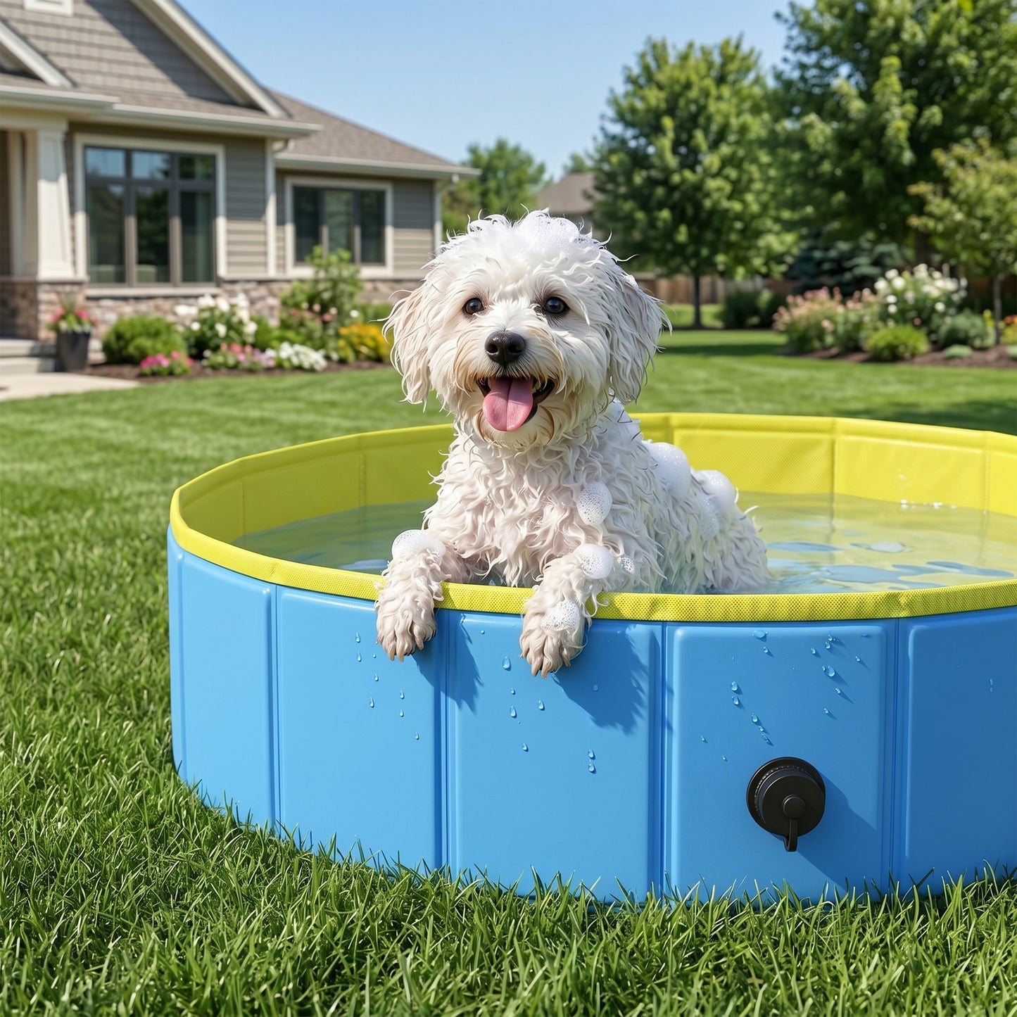 Foldable Dog Pool for Puppies and Ducks Dog Paddling Pool Bath Tub, Blue, 80 x 20 cm