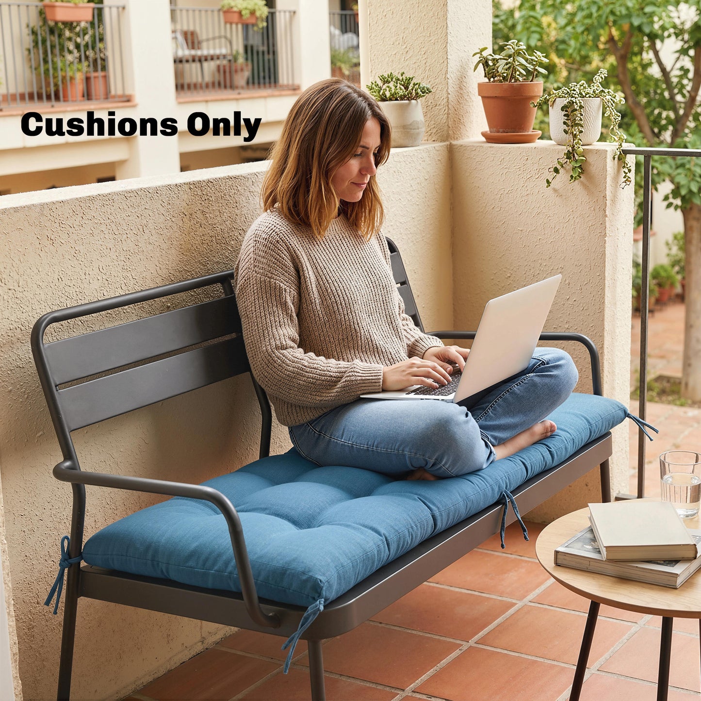 Sun Lounger Cushion, Memory Foam Patio Chair Cushion with Ties, Outdoor Seat Pad Fits 190 x 60 cm Lounger, Blue