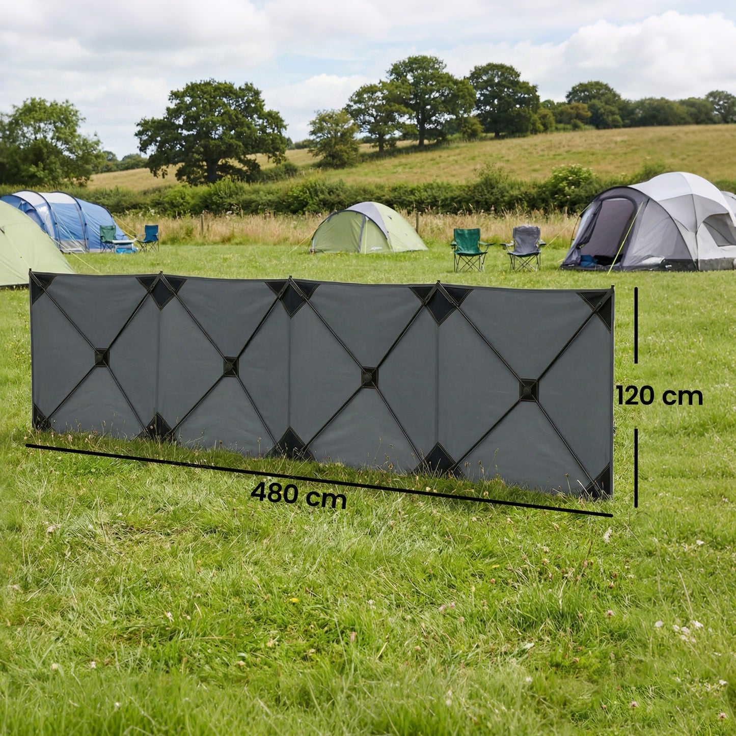 Camping Windbreak Pop Up Windbreaker Blocker with Ropes Pegs for Beach Caravan Outdoor 480 x 120 cm