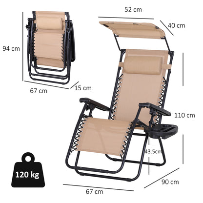 Foldable Reclining Garden Chair with Headrest, Zero Gravity Deck Sun Lounger Seat Chair with Footrest, Armrest
