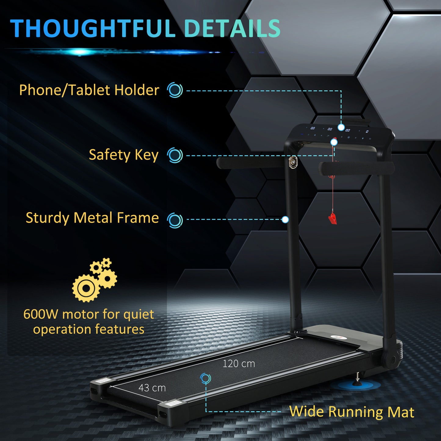Folding Treadmill, 1.85HP Installation-Free Walking Jogging Running Machine