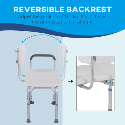 Height Adjustable Shower Chair, Non Slip Bath Transfer Bench for Elderly, Disabled with Armrest and Backrest