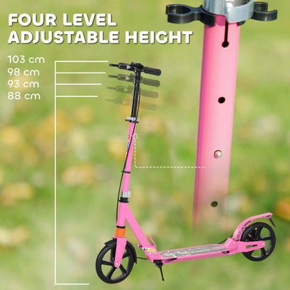 Kids Scooter with Four-Level Adjustable Handlebar, Dual Brake System, 200mm Wheels, ABEC-7 Bearings, Pink