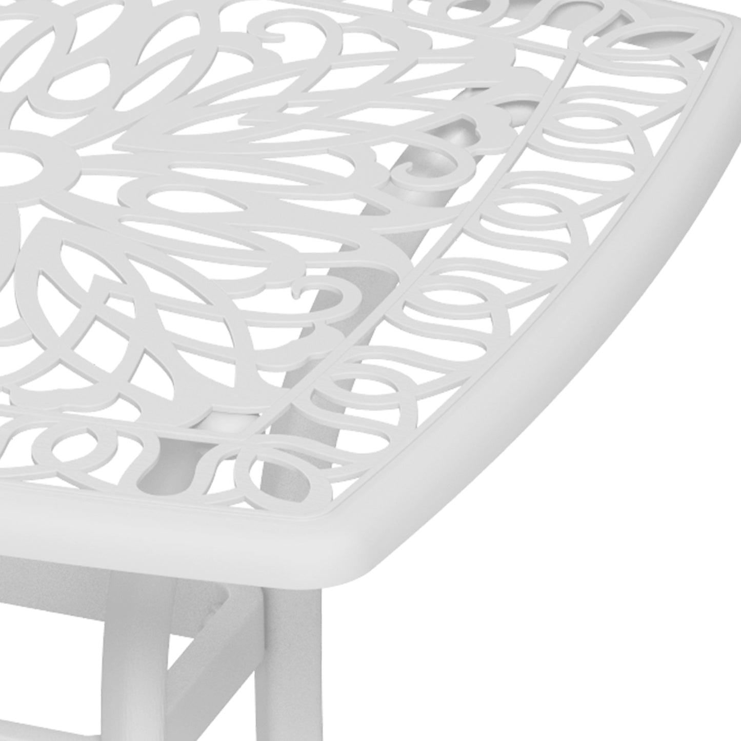 Cast Aluminium Bistro Table, Outdoor Square Side Table with Umbrella Hole, Garden Table for Balcony, White