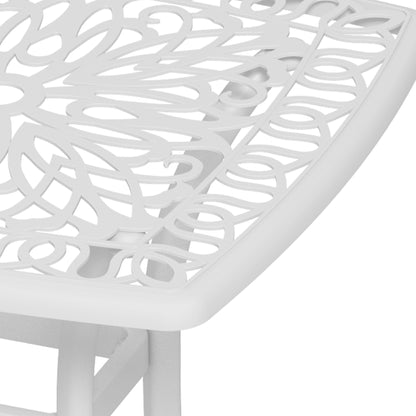 Cast Aluminium Bistro Table, Outdoor Square Side Table with Umbrella Hole, Garden Table for Balcony, White