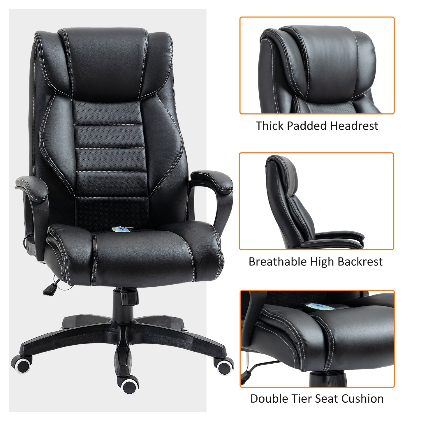 Office Chair with 6-Point Maaage, PU Desk Chair with Padded Seat and Armrest, Computer Chair with Tilt Function for Home