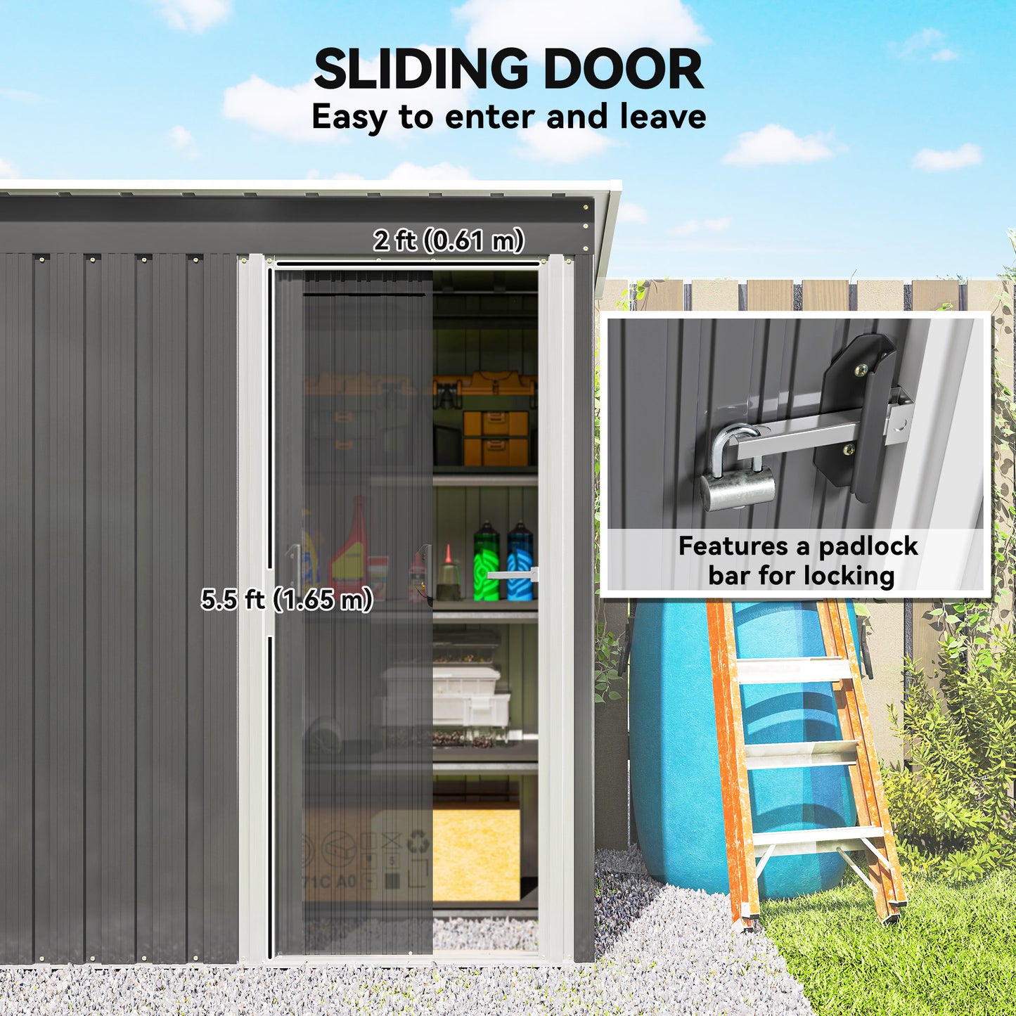 5 x 3ft Garden Storage Shed with Sliding Door and Sloped Roof Outdoor Equipment Tool, Light Grey