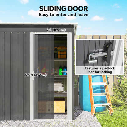 5 x 3ft Garden Storage Shed with Sliding Door and Sloped Roof Outdoor Equipment Tool, Light Grey