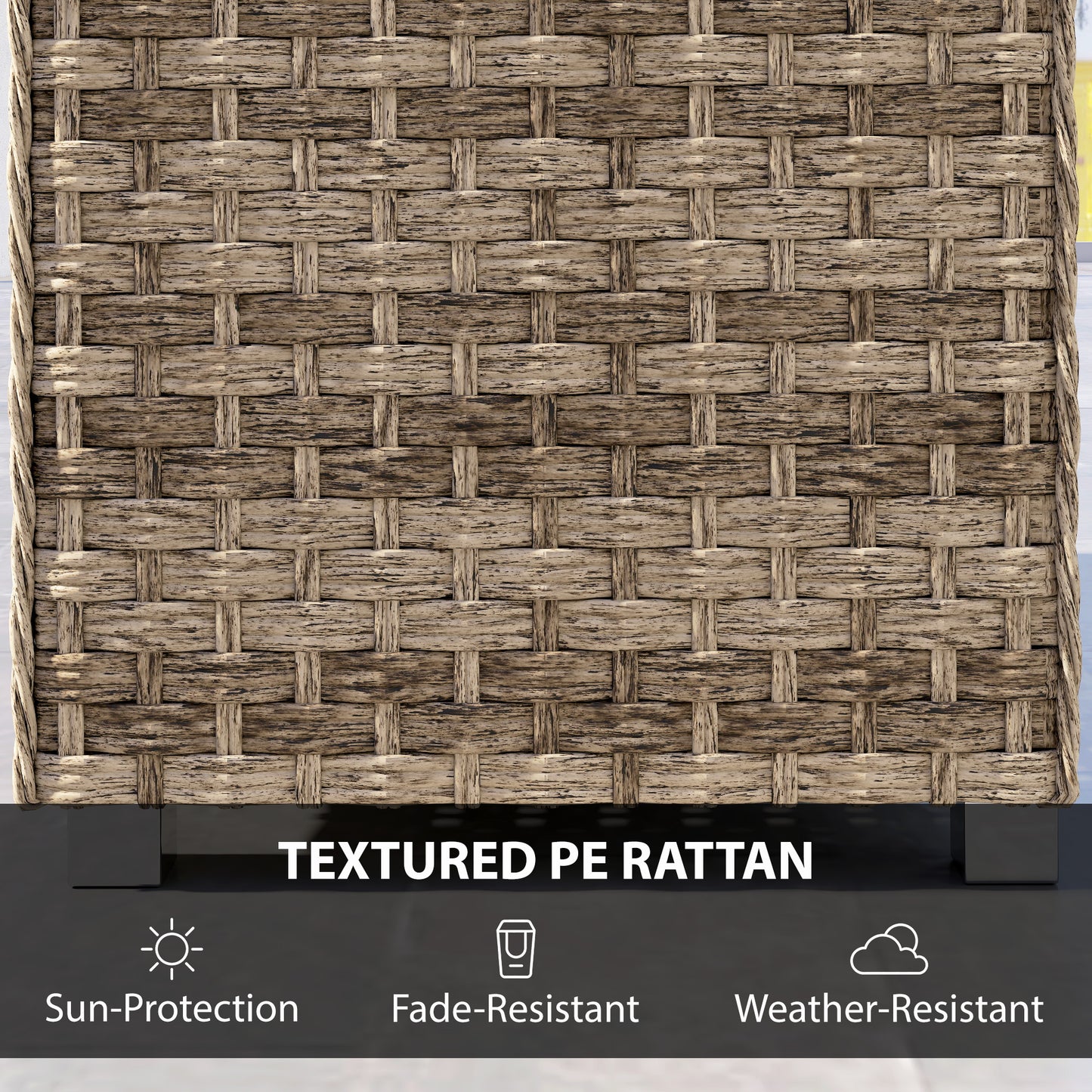 Outdoor Coffee Table with Storage Shelf, PE Rattan Side Table with Slatted Top and Foot Pads, Light Brown