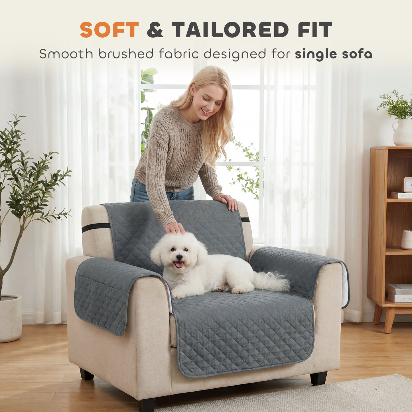 Waterproof Sofa Cover, Soft Couch Cover for Dogs Cats Pets, Non Slip Sofa Slipcoevr with Elastic Straps