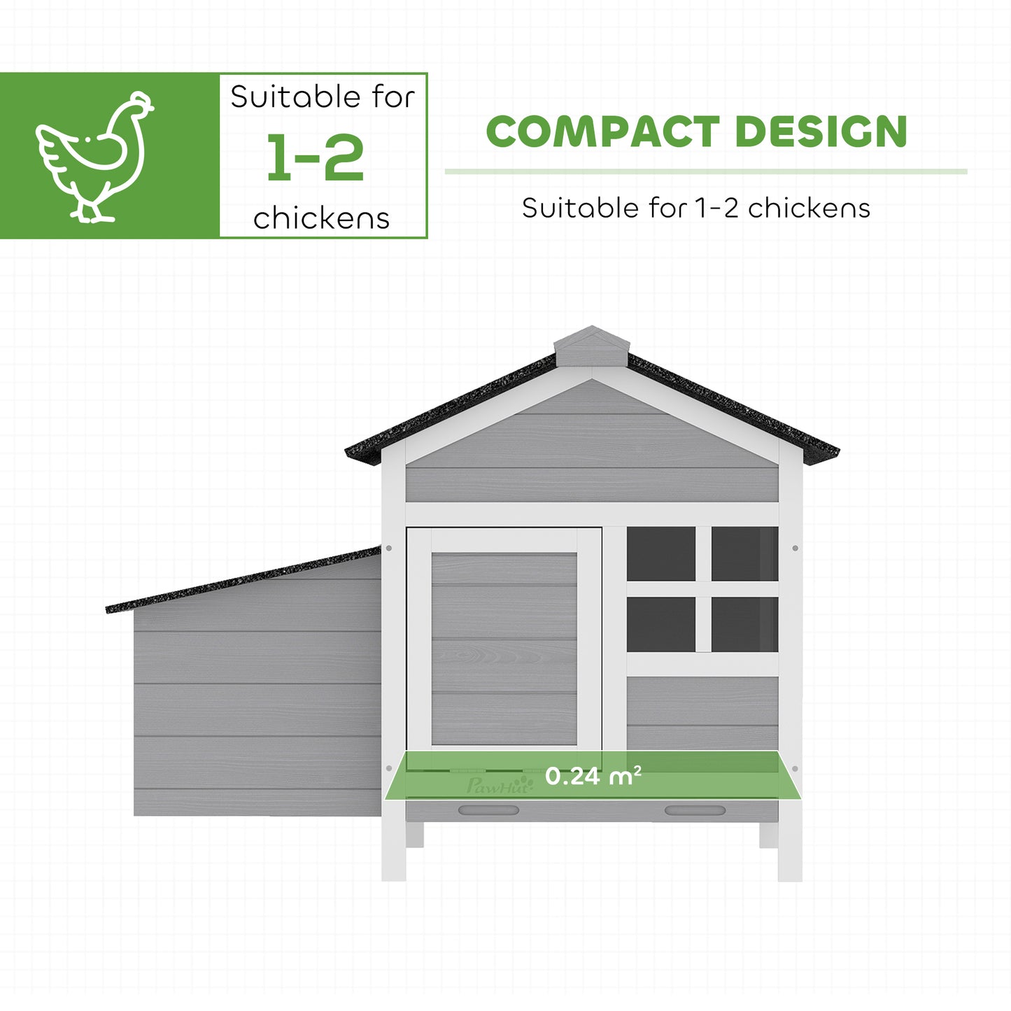 Wooden Chicken Coop with Pull-Out Tray Nesting Box for 1-2 Chickens