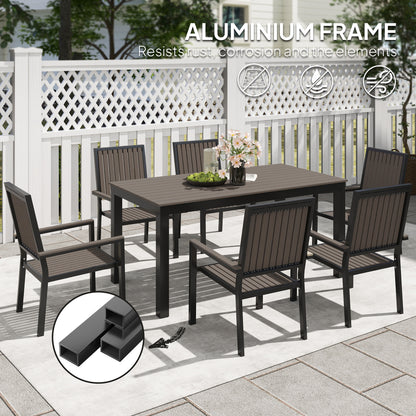6 Seater Garden Dining Set with Stackable Chairs, Aluminium Frame, Rectangular Plastic Top, Garden Furniture Set