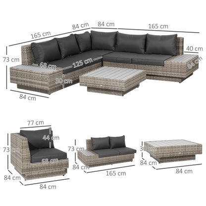 4 PCs Rattan Garden Furniture Outdoor Sectional Corner Sofa and Coffee Table Set Conservatory Wicker Weave Furniture with Arm