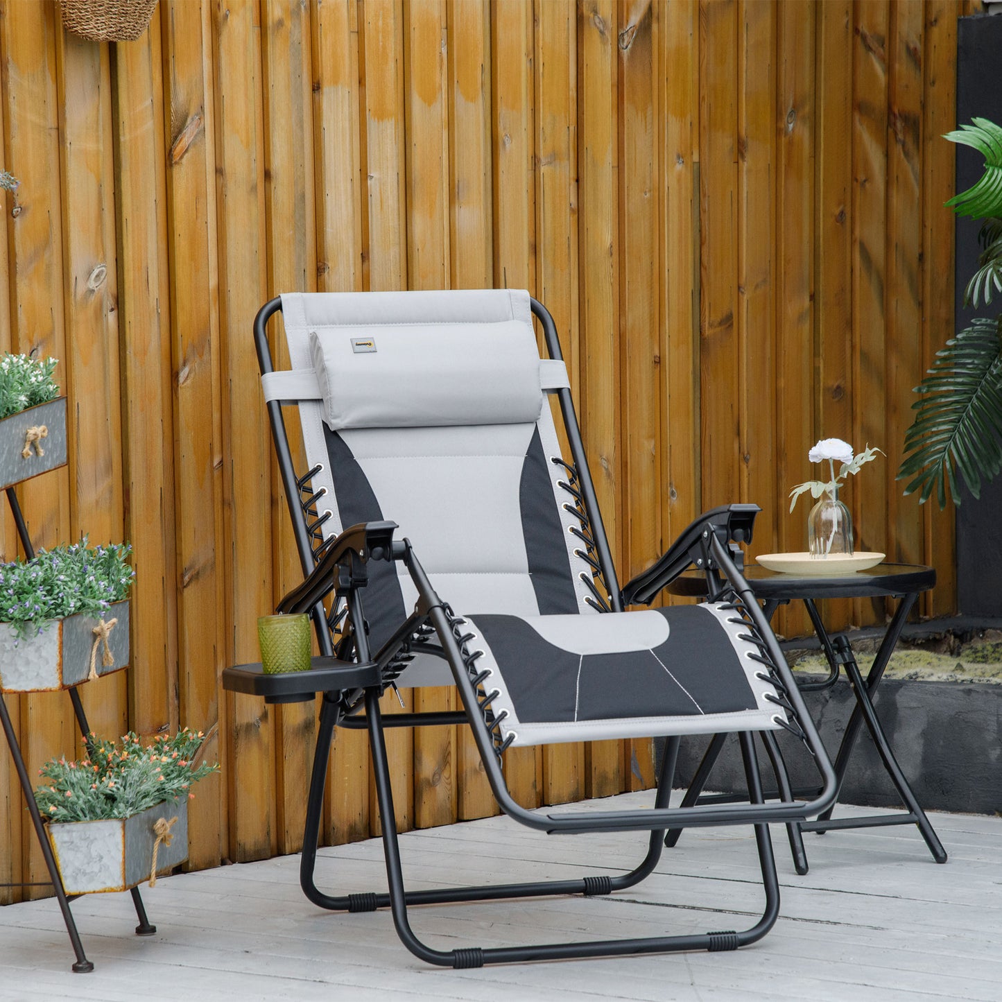 Zero Gravity Lounger Chair, Folding Reclining Patio Chair with Padded Seat, Cup Holder