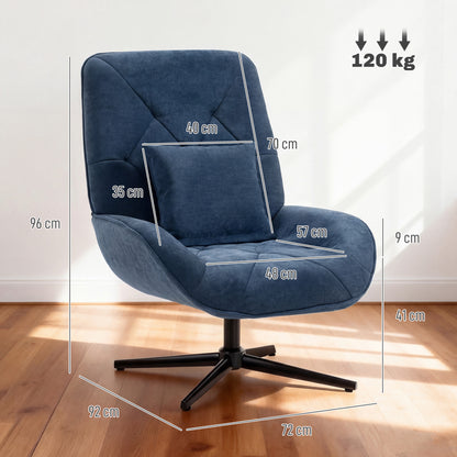 Accent Chair, Chenille Upholstered Swivel Armchair with Lumbar Pillow, High Back, Deep Seat and Metal Legs, Dark Blue