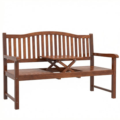 Garden Loveseat Bench, 2-3 Seater Outdoor Bench with Liftable Table and Waterproof Cover, Light Brown
