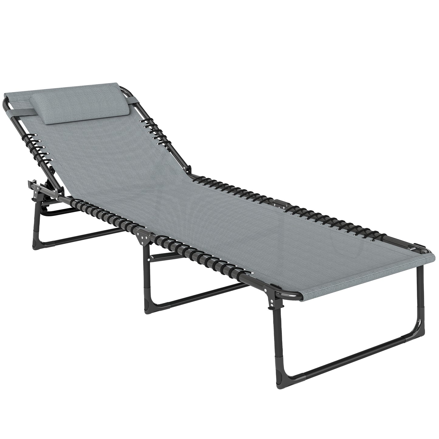 Folding Sun Lounger, with Four-Position Back - Light Grey