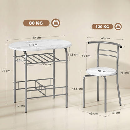 Three-Piece Compact Dining Set - White Marble Effect