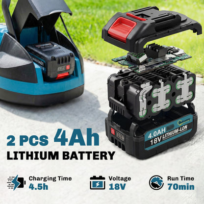 18V Cordless Lawnmower with 2 x 4Ah Batteries & Charger, Battery Lawn Mower with 21cm Cutting Width, 3 Cutting Heights