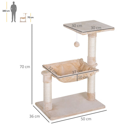 Cat Scratch Post with Bed Cat Tree for Indoor Cats Sisal Scratching Posts Hammock Kitty Activity Centre Beige