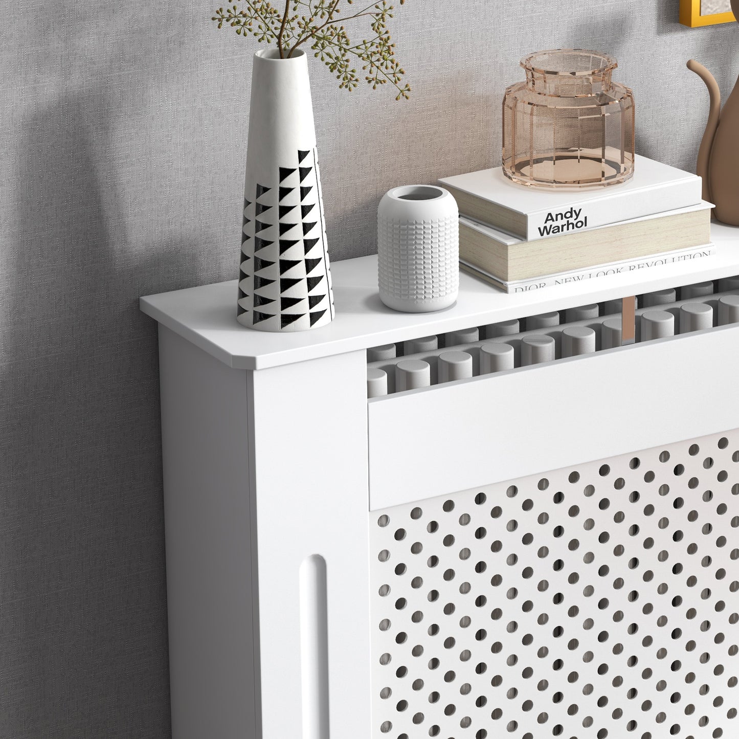 Wooden Radiator Cover Heating Cabinet Modern Home Furniture Grill Style White Painted (Small)