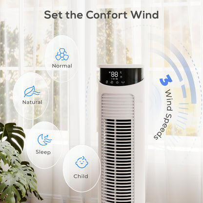 Tower Fan with WiFi Control Standing Floor Fan with Remote Control 116 cm White