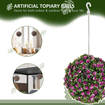 Set of 2 Decorative Artificial Plants, UV-protected Artificial Plant Topiary Rose Balls