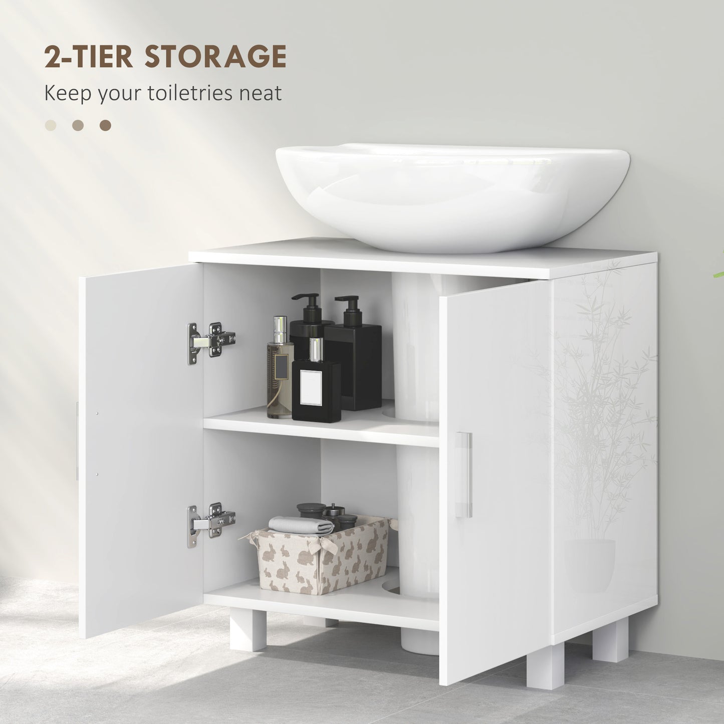 Bathroom Under Sink Cabinet for Basin without or with Pedestal - High Gloss White