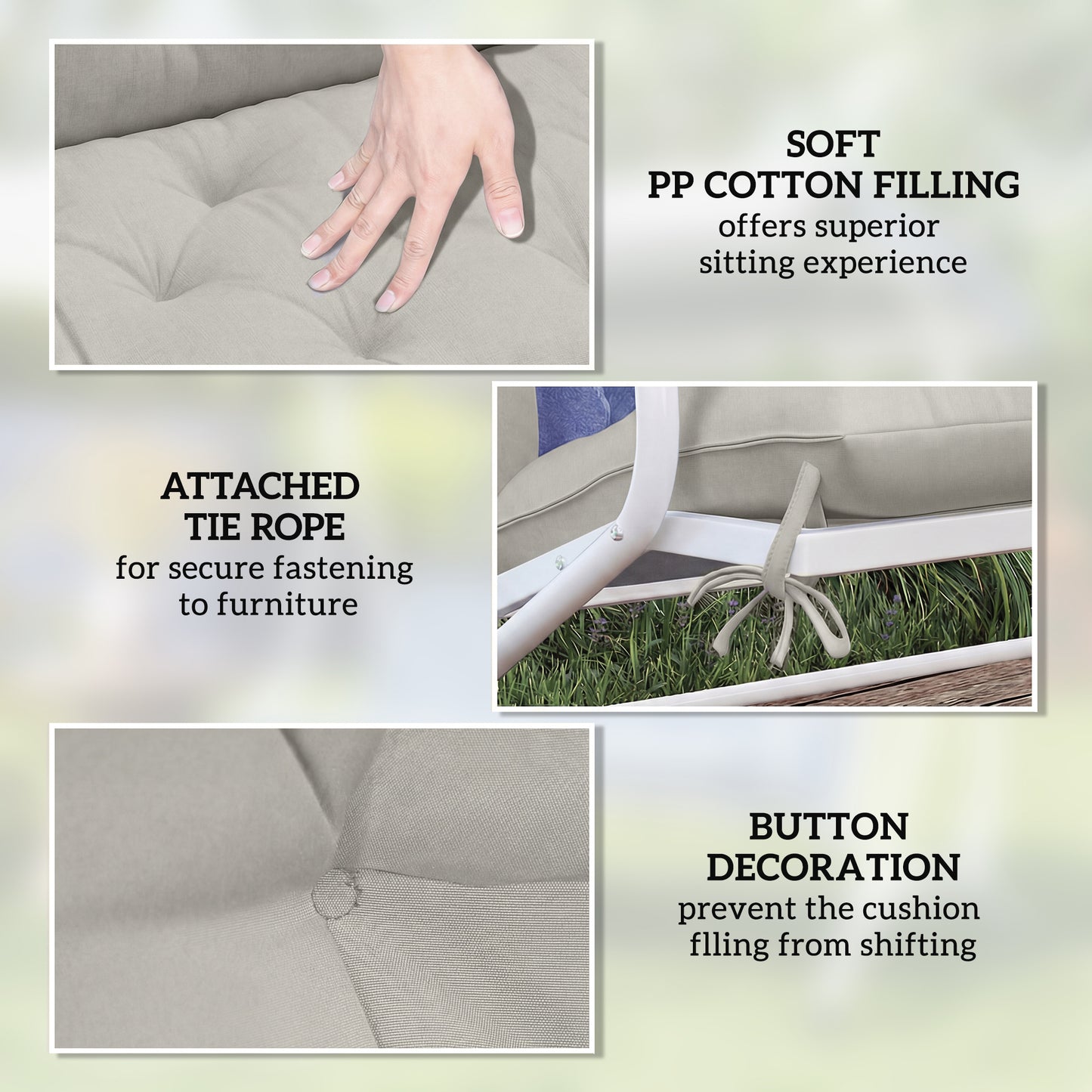 Garden Bench Cushion, 2 Seater Swing Chair Cushion, Seat Pad with Ties for Indoor and Outdoor Use, 110 x 120 cm