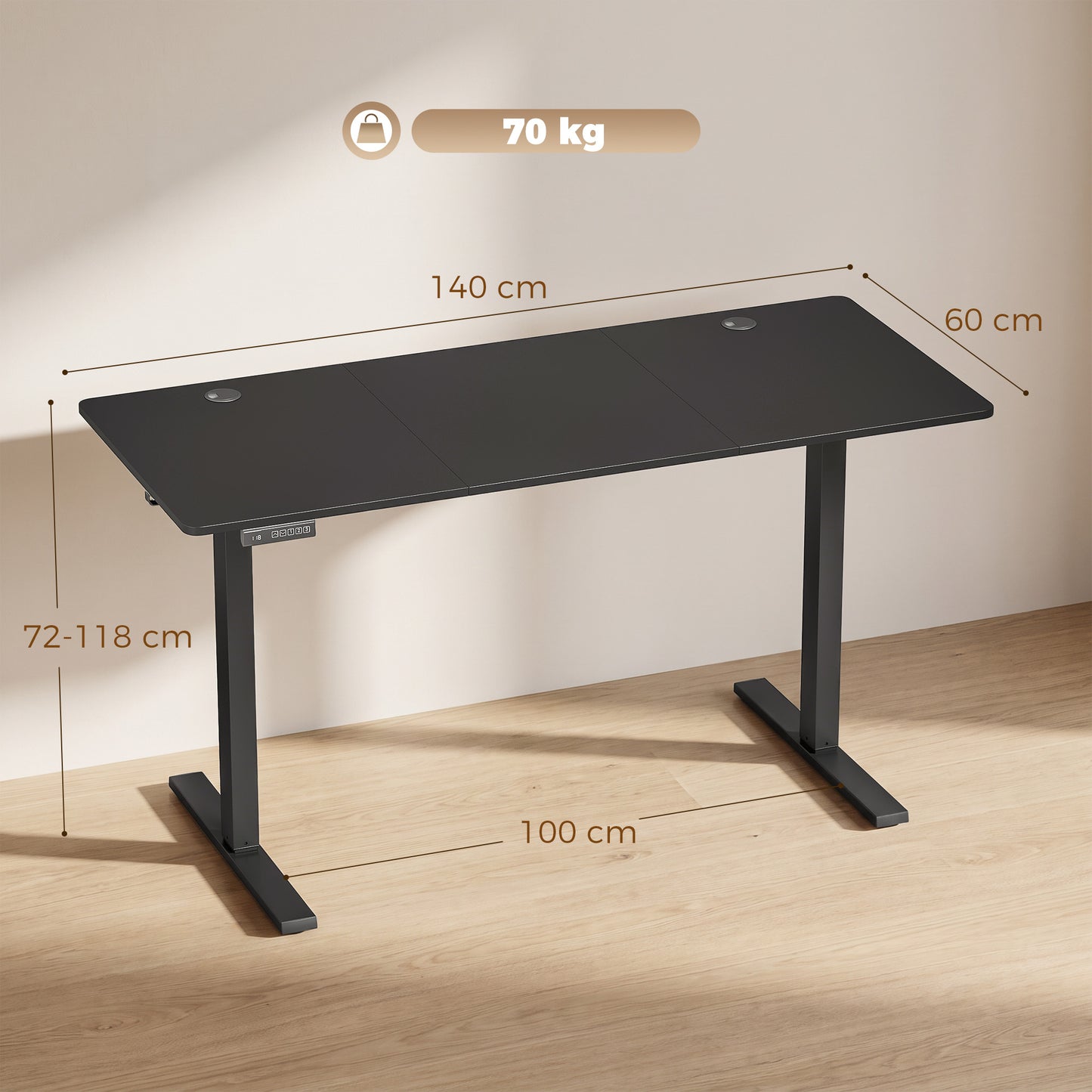 72-118cm Adjustable Electric Standing Desk with LED Display - Black