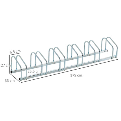 Bike Stand Parking Rack Floor or Wall Mount Bicycle Cycle Storage Locking Stand 179L x 33W x 27H (6 Racks, Silver)