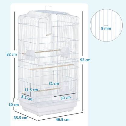 Large Metal Bird Cage with Perches, Food Bowls, Swing, for Budgies, Parakeets, White