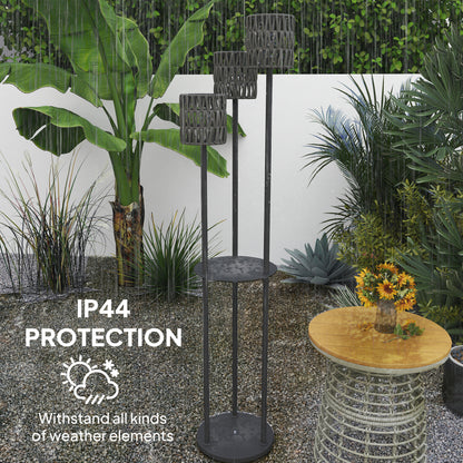 Boho Rattan Floor Lamp, 3-Lights Rattan Lamp with Shelf, Freestanding Solar Garden Light with Auto On/Off Lights, Grey