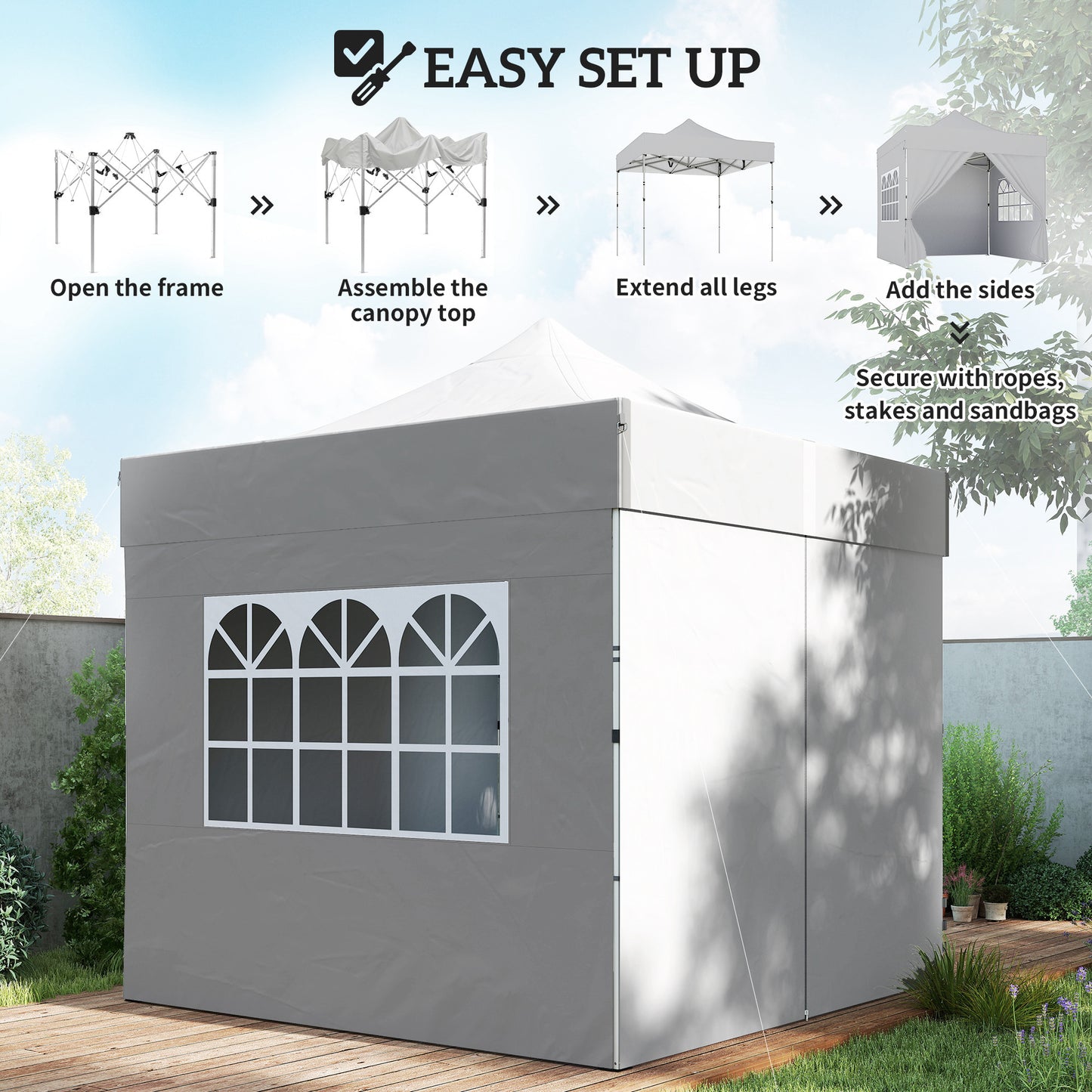 3 x 3 m Pop Up Gazebo with Sidewalls, UPF50+ Heavy Duty Garden Party Tent Marquee with Wheeled Carry Bag, Silver Grey