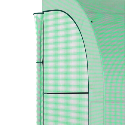 Walk-In Lean to Greenhouse with Windows and Zippered Doors, 2 Tiers 6 Wired Shelves 300L x 150W x 213Hcm Green