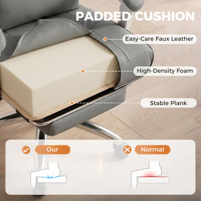 Ergonomic Executive Office Chair, Reclining Desk Chair with Lumbar Support, Footrest, Plush Thick Cushion, Grey
