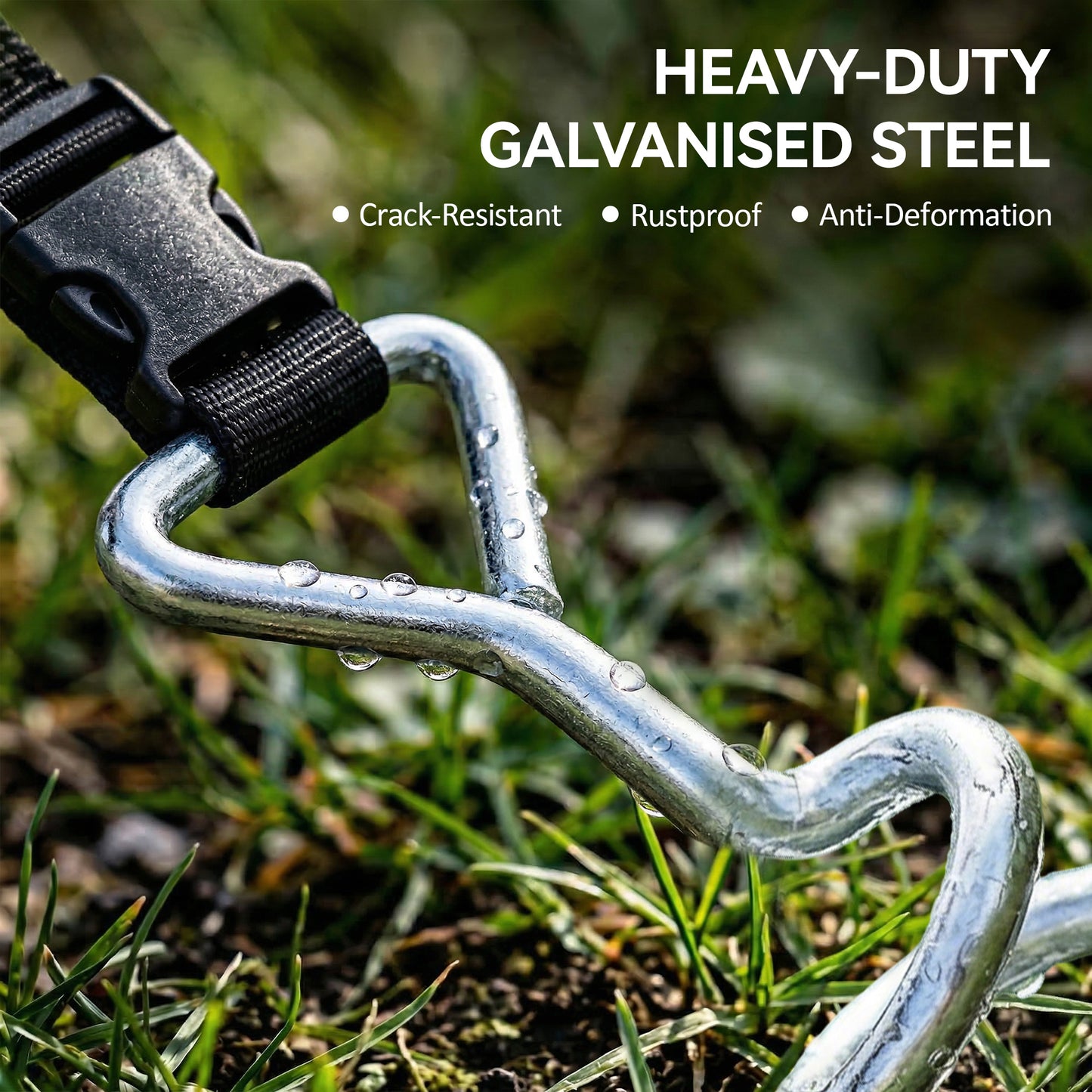 4Pcs Trampoline Anchor Kit, 32 cm Galvanised Trampoline Stakes, Spiral Ground Anchors with Triangle Head, Straps
