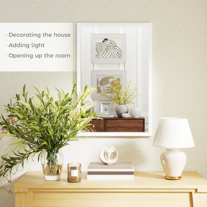Wall Bathroom Mirror, 60 x 40 cm Wall-Mounted Mirror for Living Room, Bedroom, Hallway, White