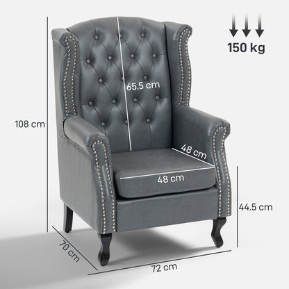 Wingback Accent Chair Tufted Chesterfield-style Armchair with Nail Head Trim for Living Room Bedroom Grey