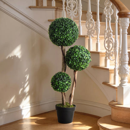 Decorative Artificial Trees Boxwood Ball Topiary Trees in Pot, UV-Cut Fake Plants for Home Indoor Outdoor Decor, 90 cm