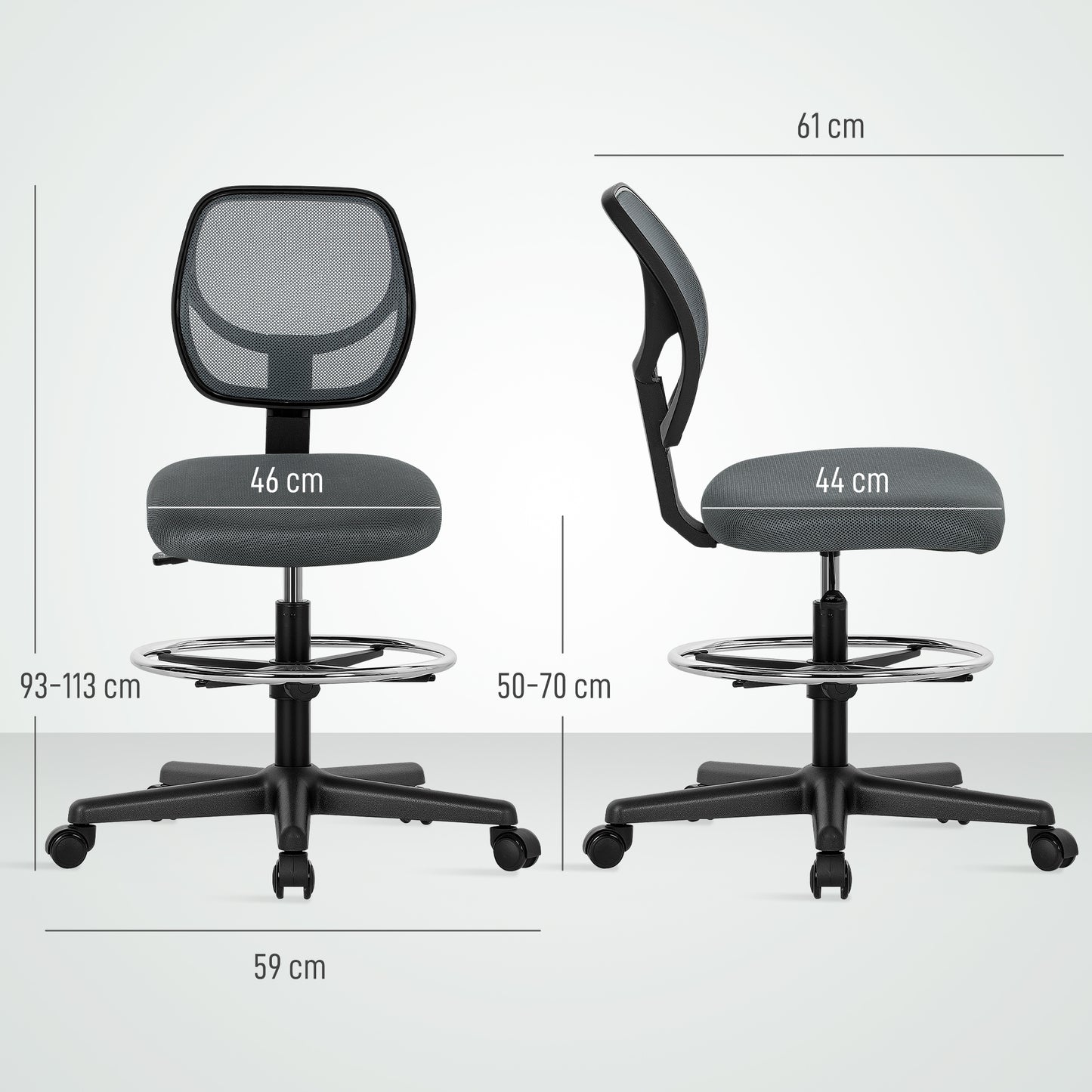Ergonomic Mesh Standing Desk Chair with Adjustable Footrest Ring and Seat Height Charcoal Grey