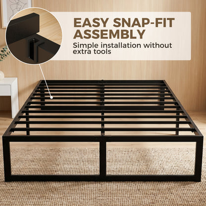 4ft6 Double Bed Frame with Underbed Storage and Steel Slat Support, 32.5 cm Height, Noise-Free, Black