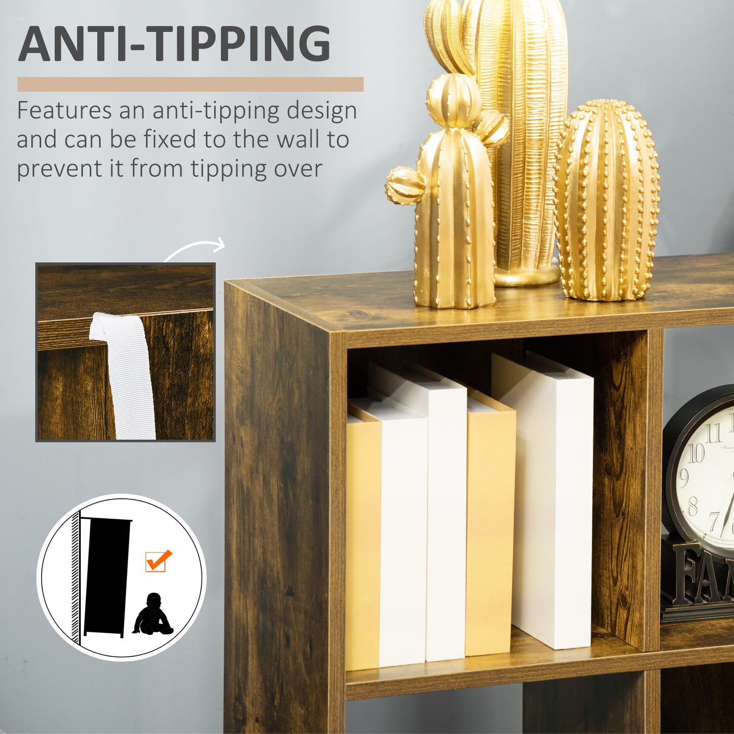 Industrial Style Storage Shelf, Bookcase, Bookshelf with 6 Compartments, Freestanding Shelving Unit for Living Room