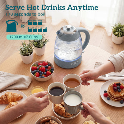 Kettle and Toaster Set, 1.7L 3000W Rapid Kettle with Strix Thermostat, 4 Slice Toaster with 7 Browning Controls, Grey