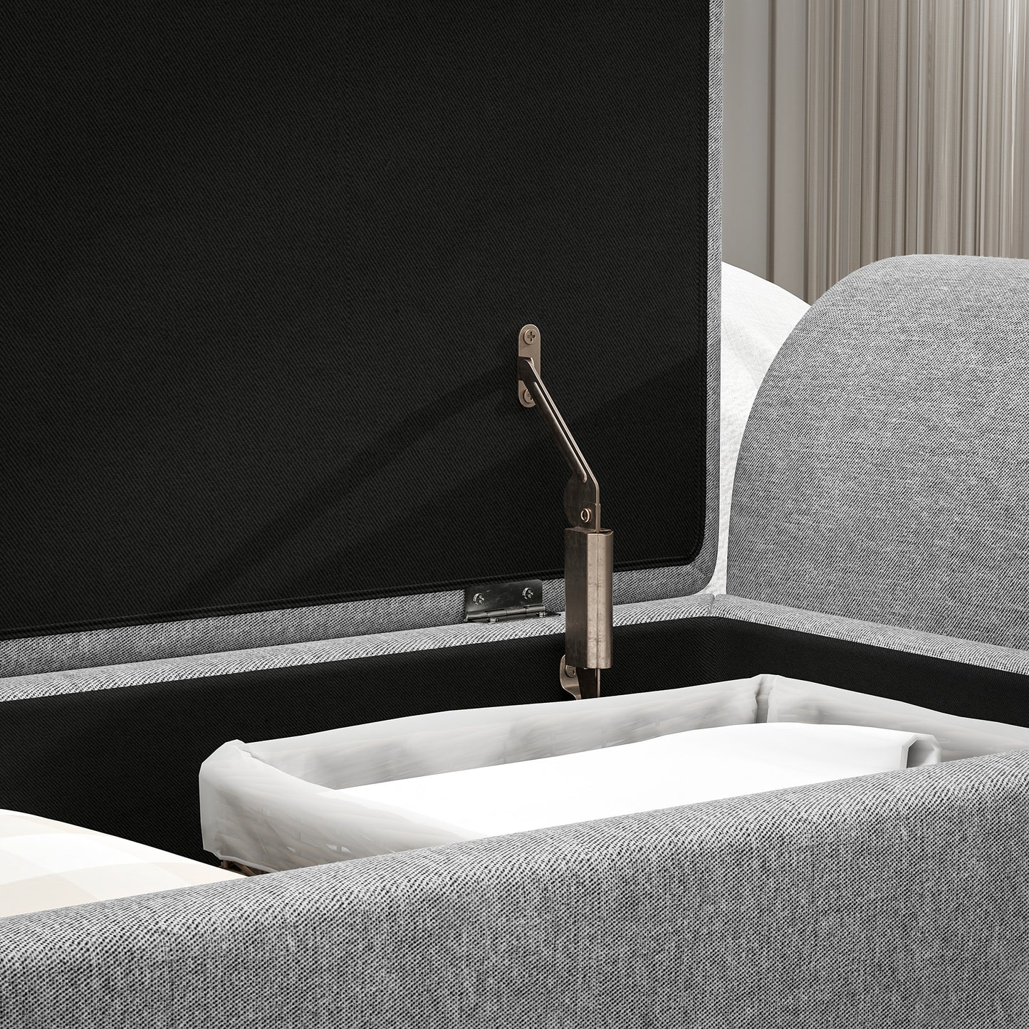 Storage Ottoman with Armrest, Window Seat, Upholstered Linen Storage Bench with Rubberwood Legs