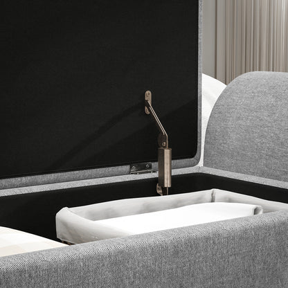 Storage Ottoman with Armrest, Window Seat, Upholstered Linen Storage Bench with Rubberwood Legs