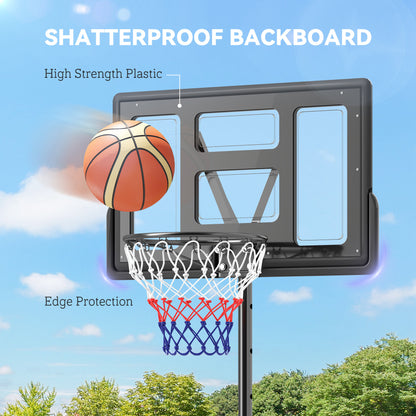 2.3-3.05m Basketball Hoop and Stand, with Weighted Base, Wheels, Black