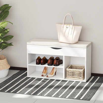 Wooden Shoes Cabinet Bench Hidden Storage Padded Seat Organiser Footwear Rack Hallway White 80 x 30 x 47 cm