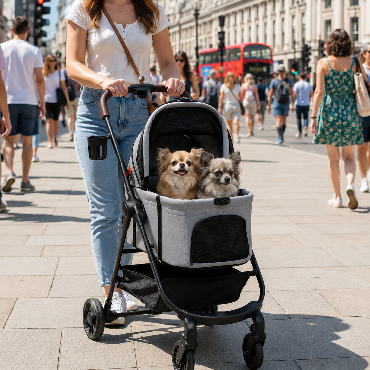 Dog Stroller, 3 in 1 Foldable Pet Stroller for Small Puppy Cat with Detachable Travel Carrier, Storage Basket, Grey
