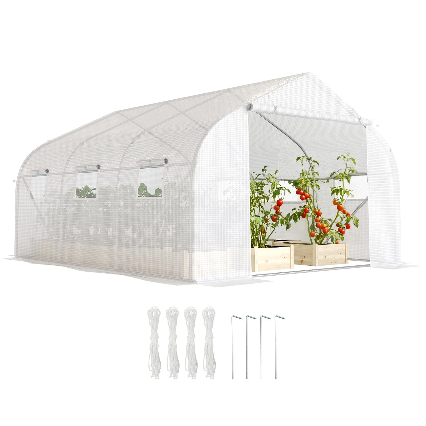 3.5 x 3 x 2m, Walk-In Polytunnel Greenhouse Warm House Garden Tunnel Shelter Plant Shed, White